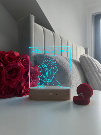 Personalised Couple Portrait Outline LED Lamp with Custom Names and Date Valentine’s Day Wedding Anniversary Romantic Gift