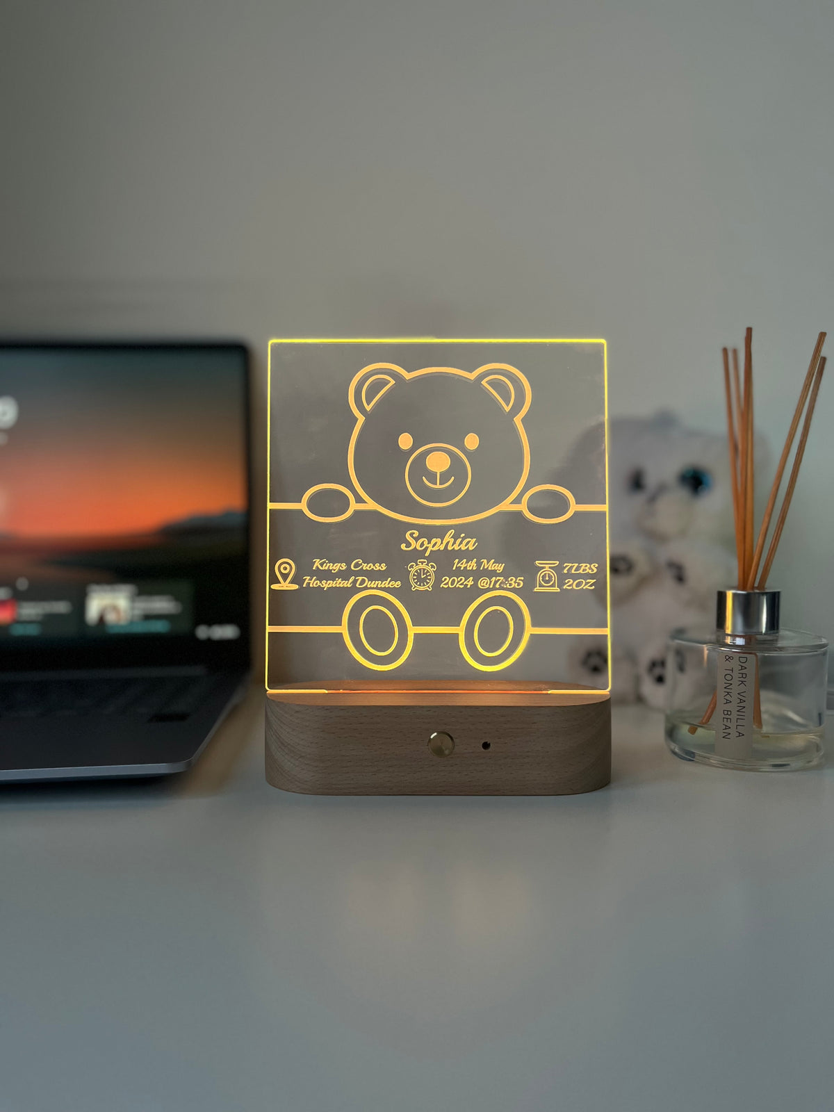 Engraved Baby Name & Birth Details LED Night Light | Nursery Room Decor | Unique Newborn Keepsake Gift for Parents