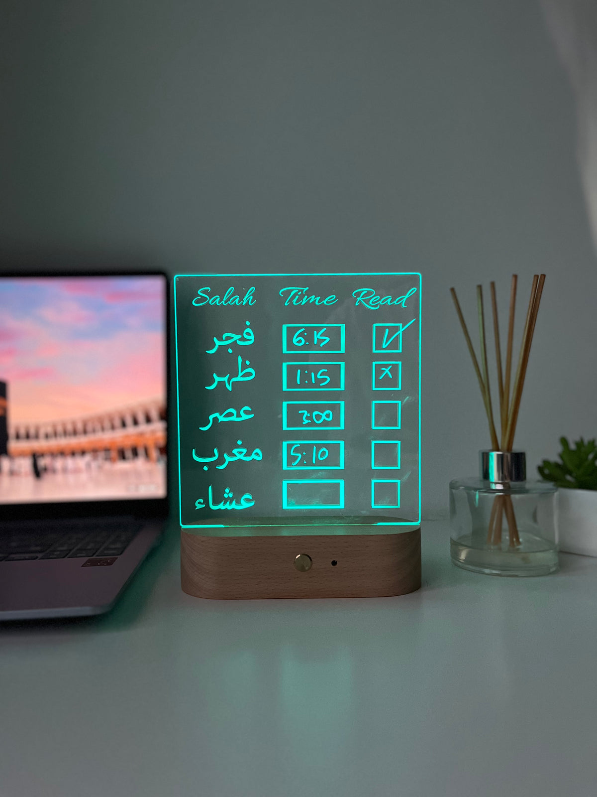 Erasable Prayer Times LED Tracker Lamp | Personalised Islamic Gift | Salah Schedule Desk Light & Home Decor for Him or Her