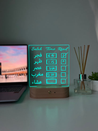 Erasable Prayer Times LED Tracker Lamp | Personalised Islamic Gift | Salah Schedule Desk Light & Home Decor for Him or Her