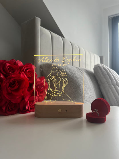 Personalised Couple Portrait Outline LED Lamp with Custom Names and Date Valentine’s Day Wedding Anniversary Romantic Gift