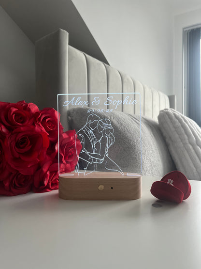 Personalised Couple Portrait Outline LED Lamp with Custom Names and Date Valentine’s Day Wedding Anniversary Romantic Gift