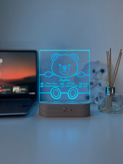 Engraved Baby Name & Birth Details LED Night Light | Nursery Room Decor | Unique Newborn Keepsake Gift for Parents