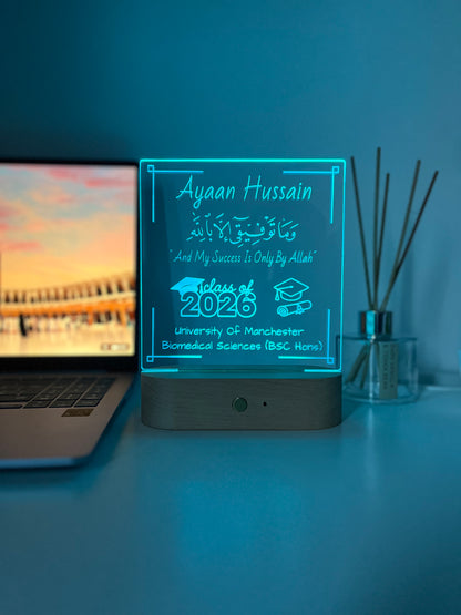 Personalised University & Alimah Graduation LED Lamp – Hijabi Portrait Outline & Custom Name