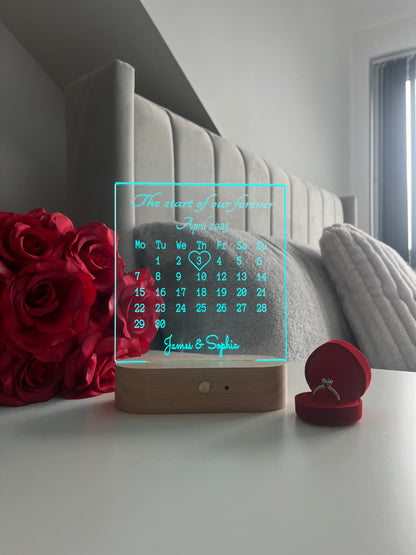 Personalised Couple Calendar LED Lamp Custom Date and Names Night Light Valentine’s Day Wedding Anniversary Engagement Romantic Gift