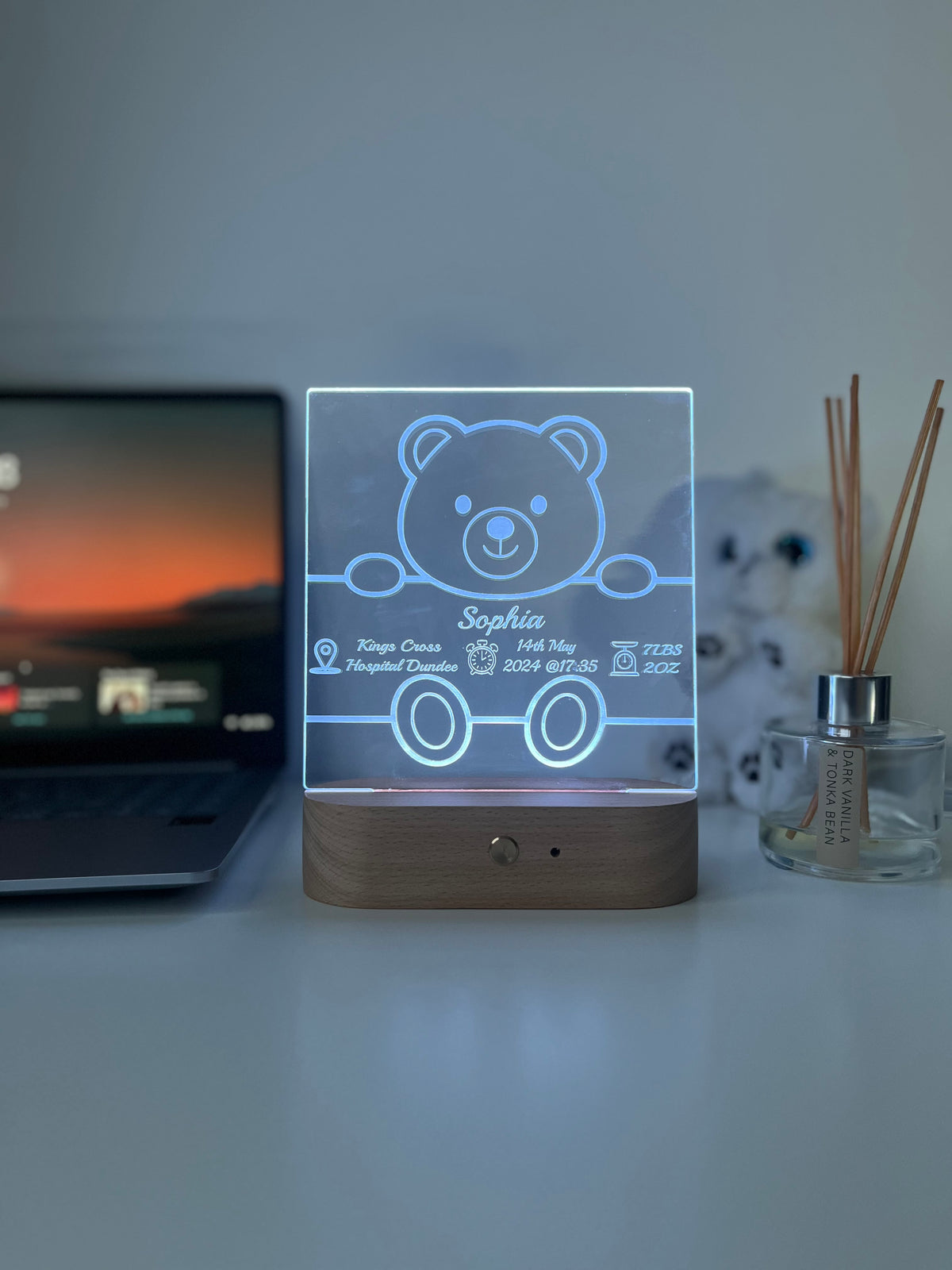 Engraved Baby Name & Birth Details LED Night Light | Nursery Room Decor | Unique Newborn Keepsake Gift for Parents