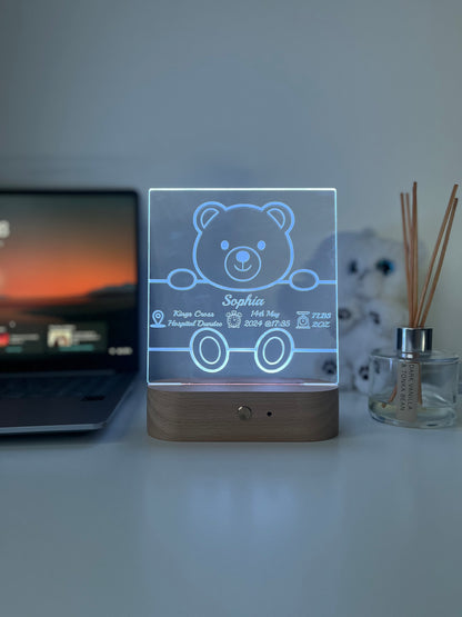 Engraved Baby Name & Birth Details LED Night Light | Nursery Room Decor | Unique Newborn Keepsake Gift for Parents