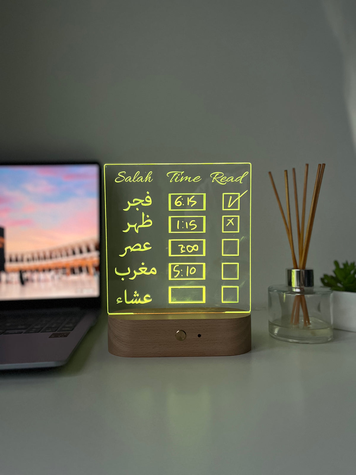 Erasable Prayer Times LED Tracker Lamp | Personalised Islamic Gift | Salah Schedule Desk Light & Home Decor for Him or Her