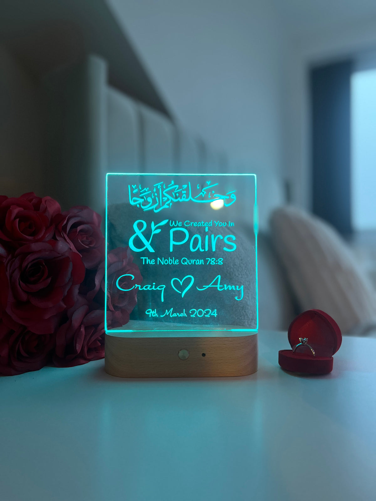 Personalised Islamic Nikah LED Lamp “We Made You In Pairs” Valentine’s Day Anniversary Gift for Muslim Couple Romantic Home Decor