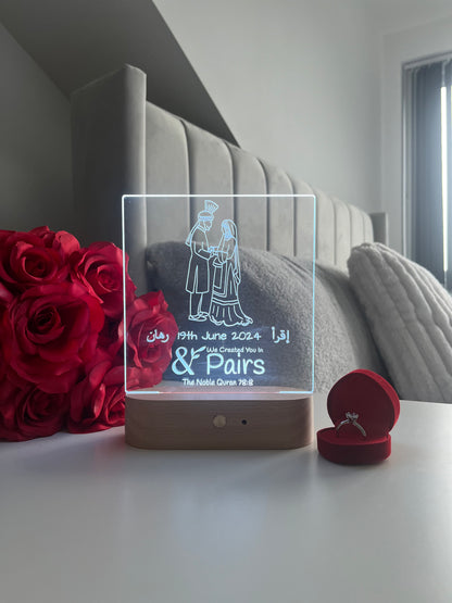 Bride & Groom Outline LED Lamp “We Made You In Pairs” Personalised Islamic Nikah Wedding Valentine’s Day Gift for Couple