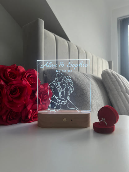 Personalised Couple Portrait Outline LED Lamp with Custom Names and Date Valentine’s Day Wedding Anniversary Romantic Gift