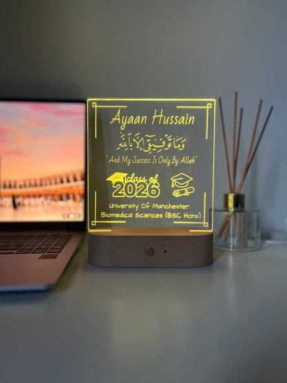 Personalised University & Alimah Graduation LED Lamp – Hijabi Portrait Outline & Custom Name