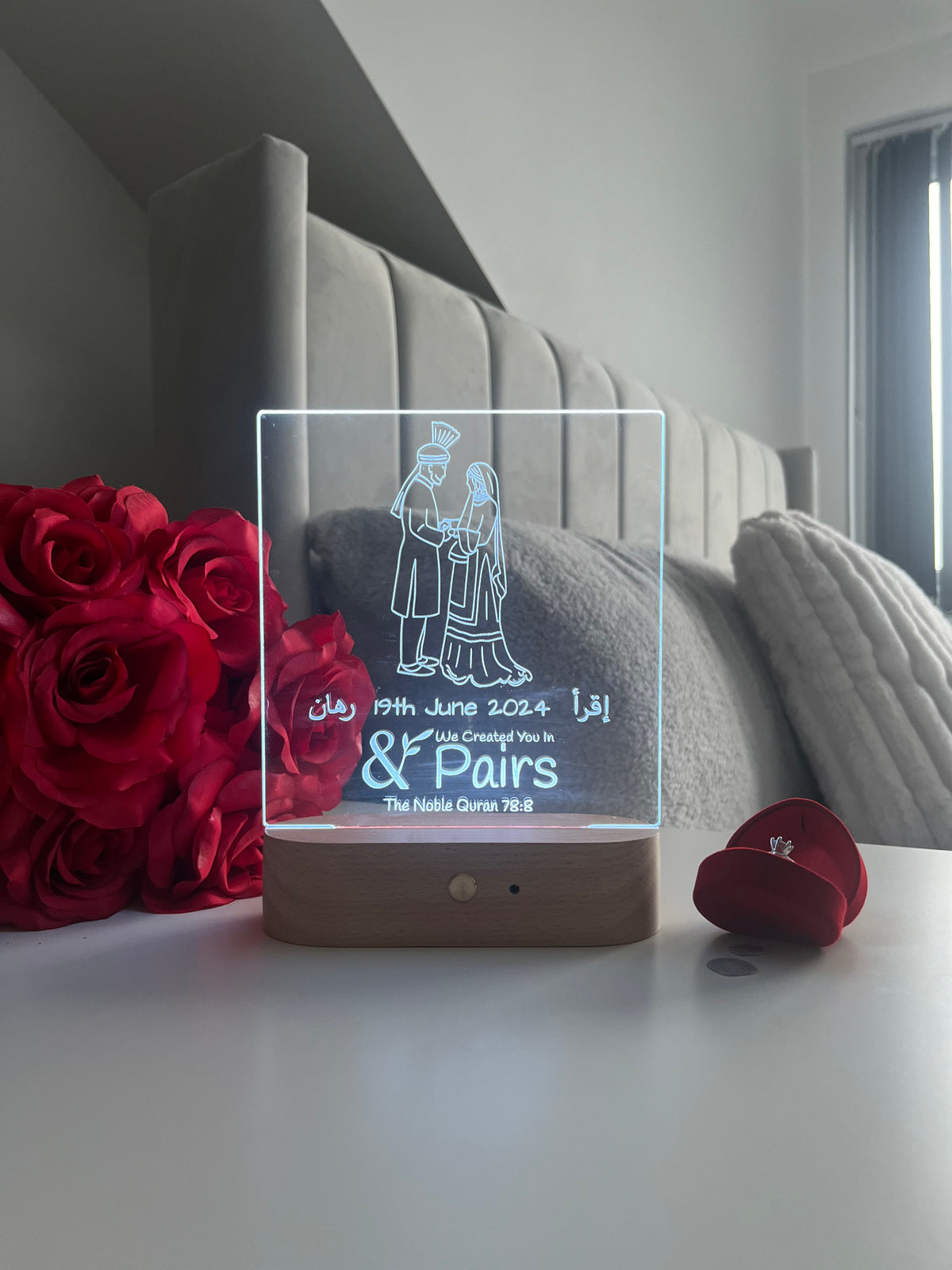 Bride & Groom Outline LED Lamp “We Made You In Pairs” Personalised Islamic Nikah Wedding Valentine’s Day Gift for Couple