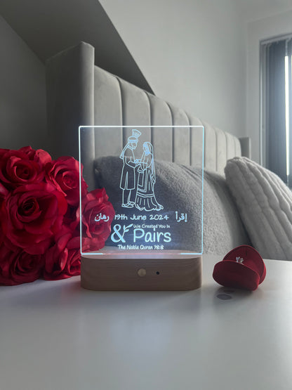 Bride & Groom Outline LED Lamp “We Made You In Pairs” Personalised Islamic Nikah Wedding Valentine’s Day Gift for Couple