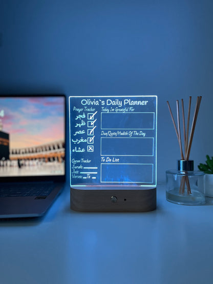 Personalised Islamic Day Planner LED Lamp | Salah Tracker, Qur’an Tracker & Surah Review | Islamic Gift for Him or Her