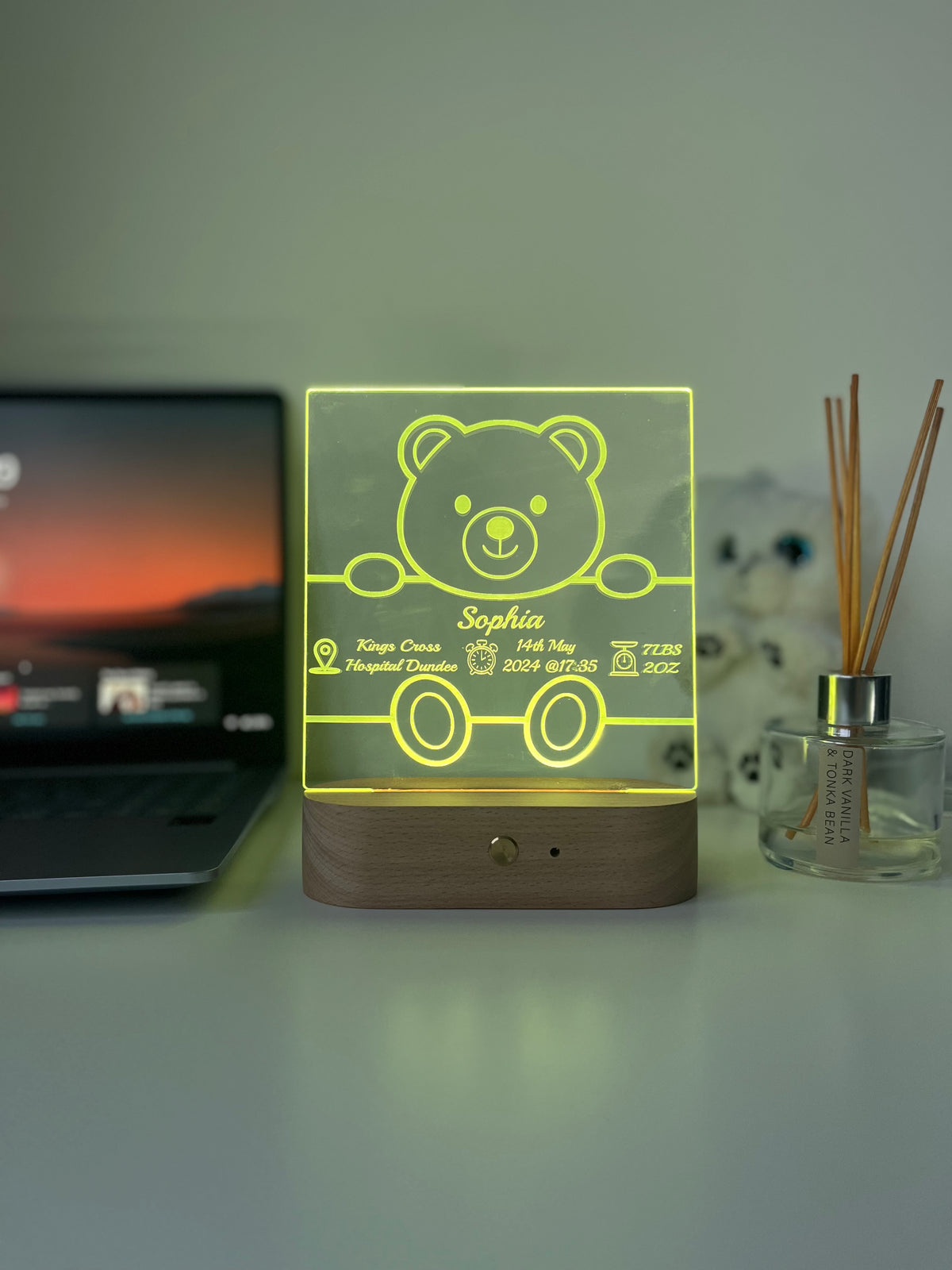 Engraved Baby Name & Birth Details LED Night Light | Nursery Room Decor | Unique Newborn Keepsake Gift for Parents