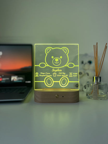 Engraved Baby Name & Birth Details LED Night Light | Nursery Room Decor | Unique Newborn Keepsake Gift for Parents