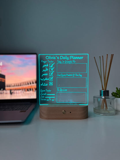 Personalised Islamic Day Planner LED Lamp | Salah Tracker, Qur’an Tracker & Surah Review | Islamic Gift for Him or Her