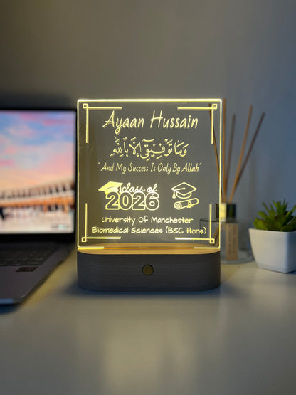 Personalised University & Alimah Graduation LED Lamp – Hijabi Portrait Outline & Custom Name