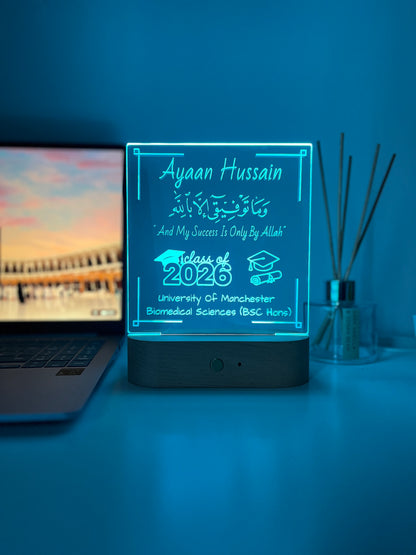 Personalised University & Alimah Graduation LED Lamp – Hijabi Portrait Outline & Custom Name