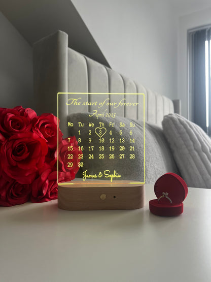Personalised Couple Calendar LED Lamp Custom Date and Names Night Light Valentine’s Day Wedding Anniversary Engagement Romantic Gift