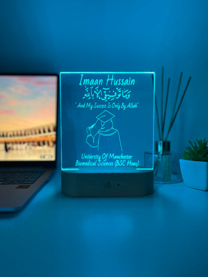 Personalised University & Alimah Graduation LED Lamp |  Hijabi Portrait Outline & Custom Name