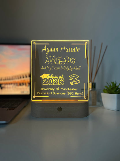 Personalised University & Alimah Graduation LED Lamp – Hijabi Portrait Outline & Custom Name
