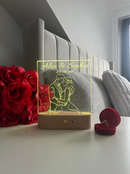 Personalised Couple Portrait Outline LED Lamp with Custom Names and Date Valentine’s Day Wedding Anniversary Romantic Gift