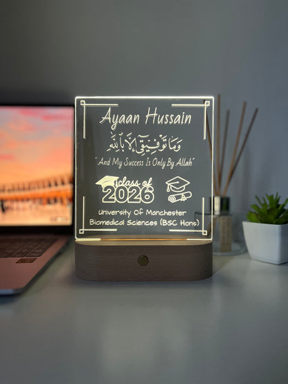 Personalised University & Alimah Graduation LED Lamp – Hijabi Portrait Outline & Custom Name