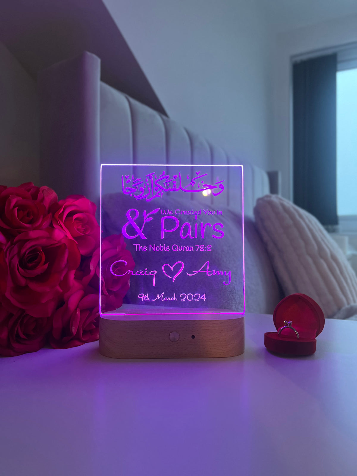Personalised Islamic Nikah LED Lamp “We Made You In Pairs” Valentine’s Day Anniversary Gift for Muslim Couple Romantic Home Decor