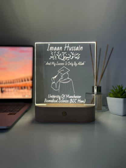 Personalised University & Alimah Graduation LED Lamp |  Hijabi Portrait Outline & Custom Name
