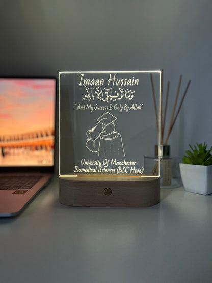 Personalised University & Alimah Graduation LED Lamp |  Hijabi Portrait Outline & Custom Name