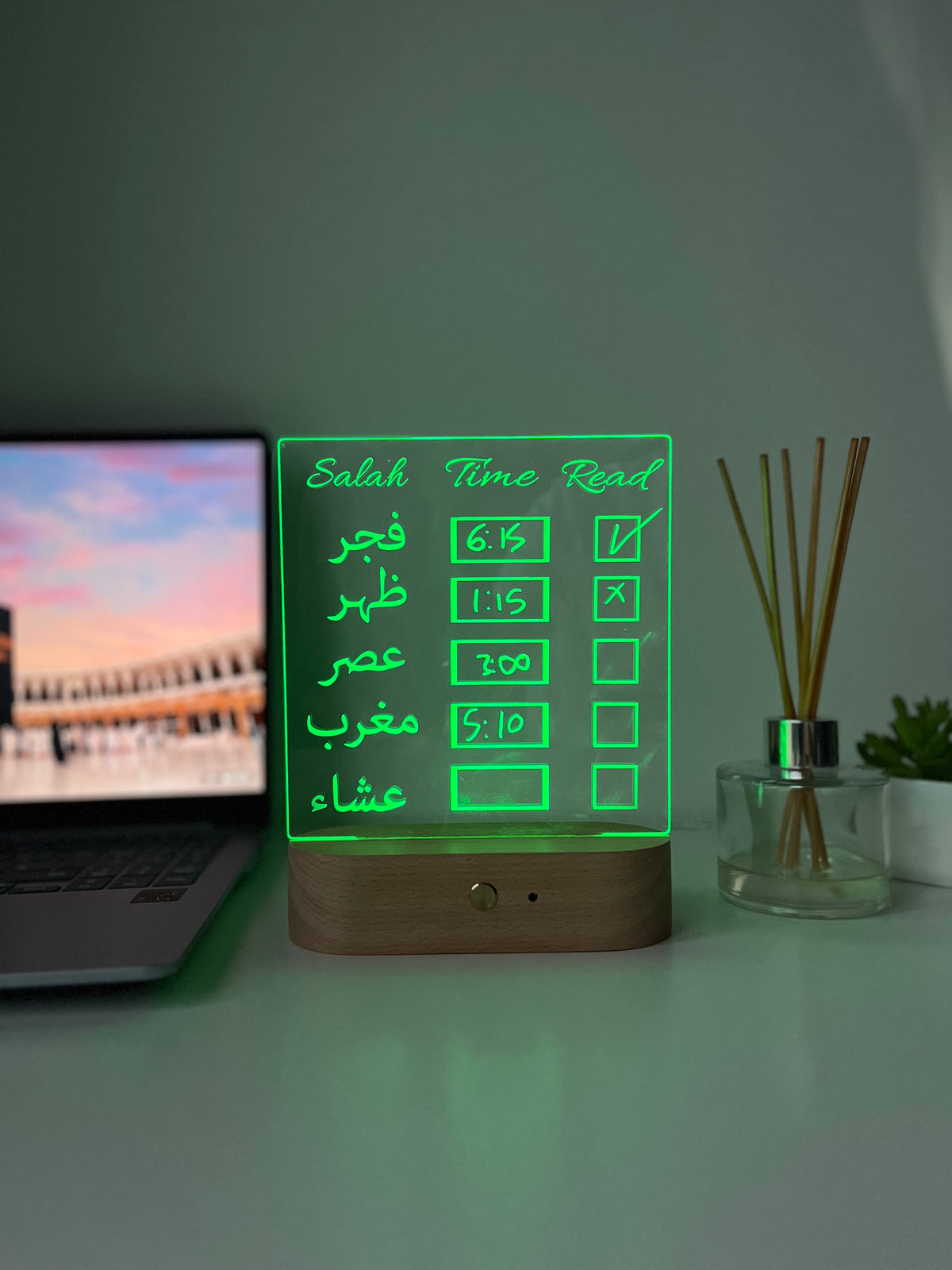 Erasable Prayer Times LED Tracker Lamp | Personalised Islamic Gift | Salah Schedule Desk Light & Home Decor for Him or Her