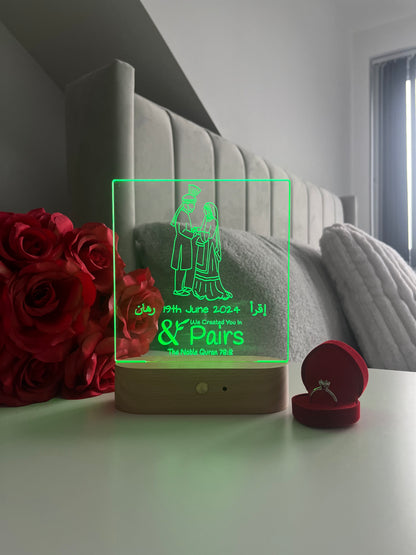 Bride & Groom Outline LED Lamp “We Made You In Pairs” Personalised Islamic Nikah Wedding Valentine’s Day Gift for Couple