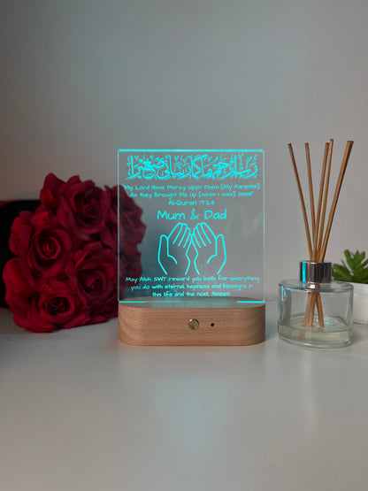 Islamic Muslim Gift for Parents, Personalised Mum and Dad Gifts, Muslim Parents Gift, LED Lamp, Gift Ramadan Eid Gifts, Appreciation Gift