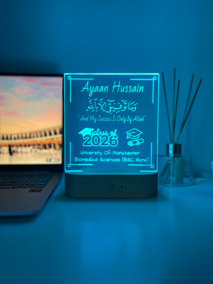 Personalised University & Alimah Graduation LED Lamp – Hijabi Portrait Outline & Custom Name