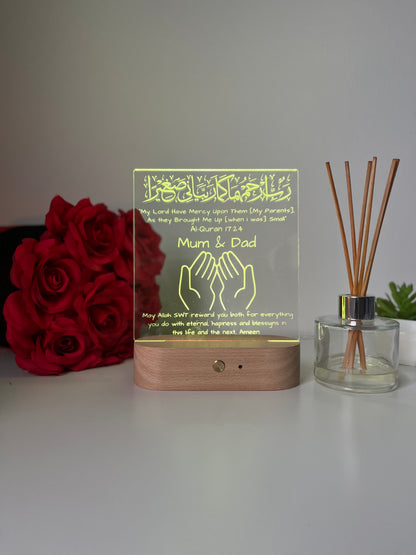 Islamic Muslim Gift for Parents, Personalised Mum and Dad Gifts, Muslim Parents Gift, LED Lamp, Gift Ramadan Eid Gifts, Appreciation Gift