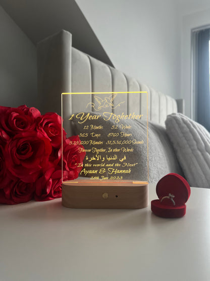 Islamic Nikah Anniversary LED Lamp “Fi Dunya Wal Akhirah” Personalised Valentine’s Day Wedding Gift for Newlywed Couple