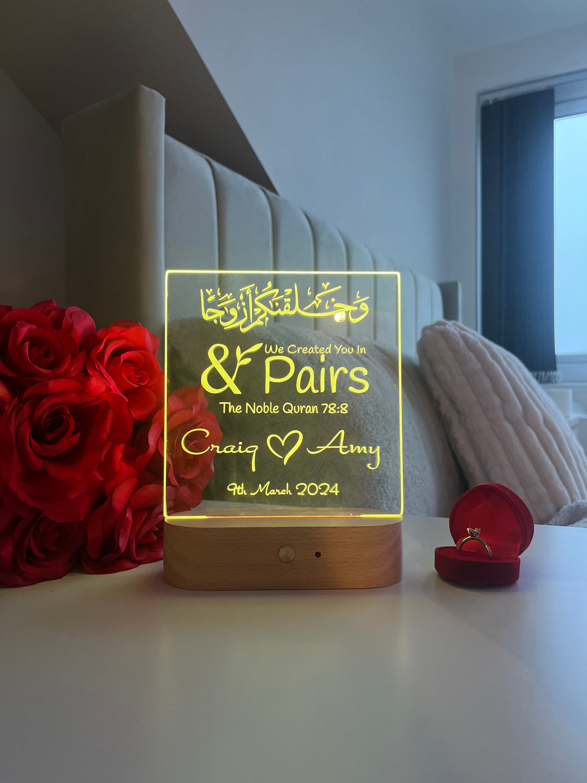 Personalised Islamic Nikah LED Lamp “We Made You In Pairs” Valentine’s Day Anniversary Gift for Muslim Couple Romantic Home Decor