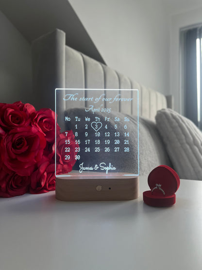Personalised Couple Calendar LED Lamp Custom Date and Names Night Light Valentine’s Day Wedding Anniversary Engagement Romantic Gift