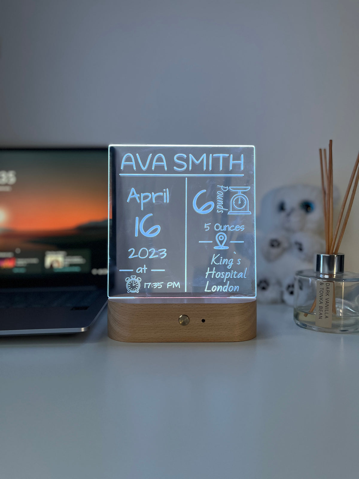 Personalised Baby Birth Stats LED Night Light | Custom Name & Details Lamp | Newborn Gift, Nursery Decor, Baby Keepsake for Parents