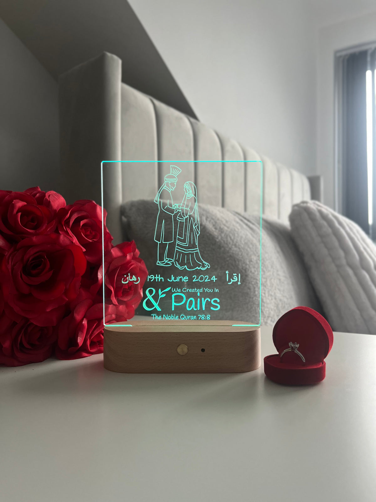 Bride & Groom Outline LED Lamp “We Made You In Pairs” Personalised Islamic Nikah Wedding Valentine’s Day Gift for Couple