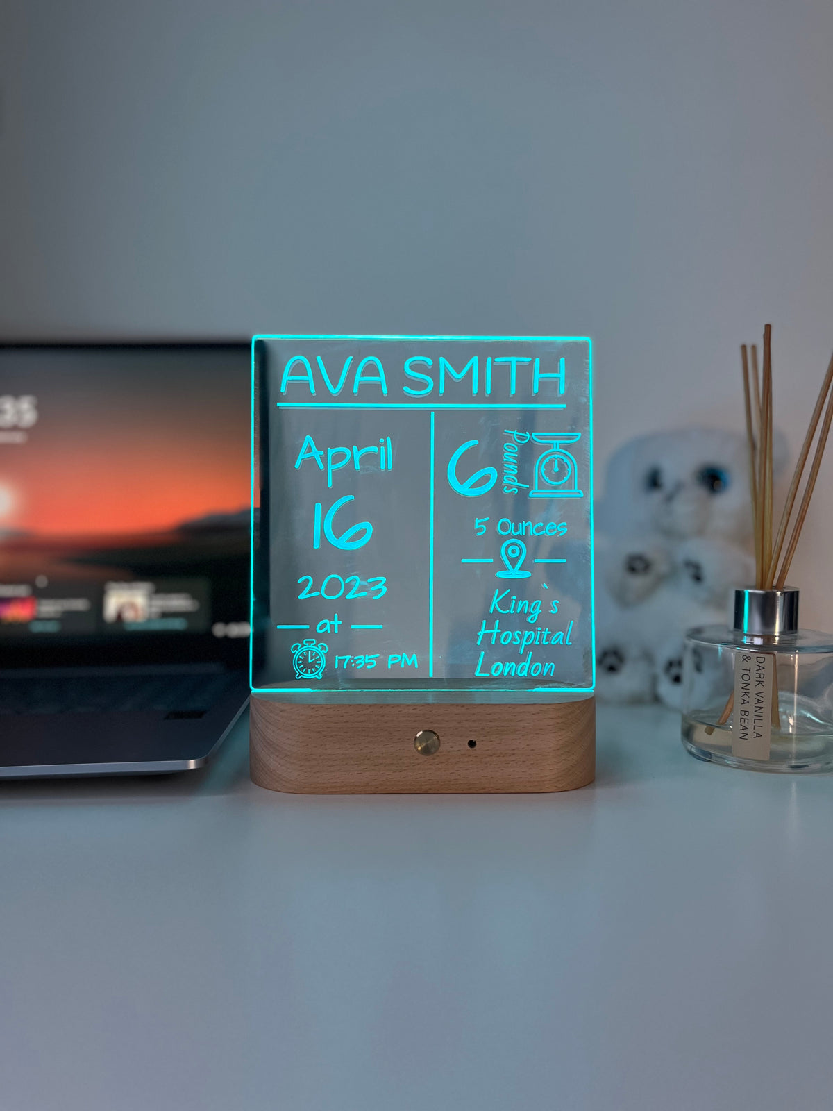 Personalised Baby Birth Stats LED Night Light | Custom Name & Details Lamp | Newborn Gift, Nursery Decor, Baby Keepsake for Parents