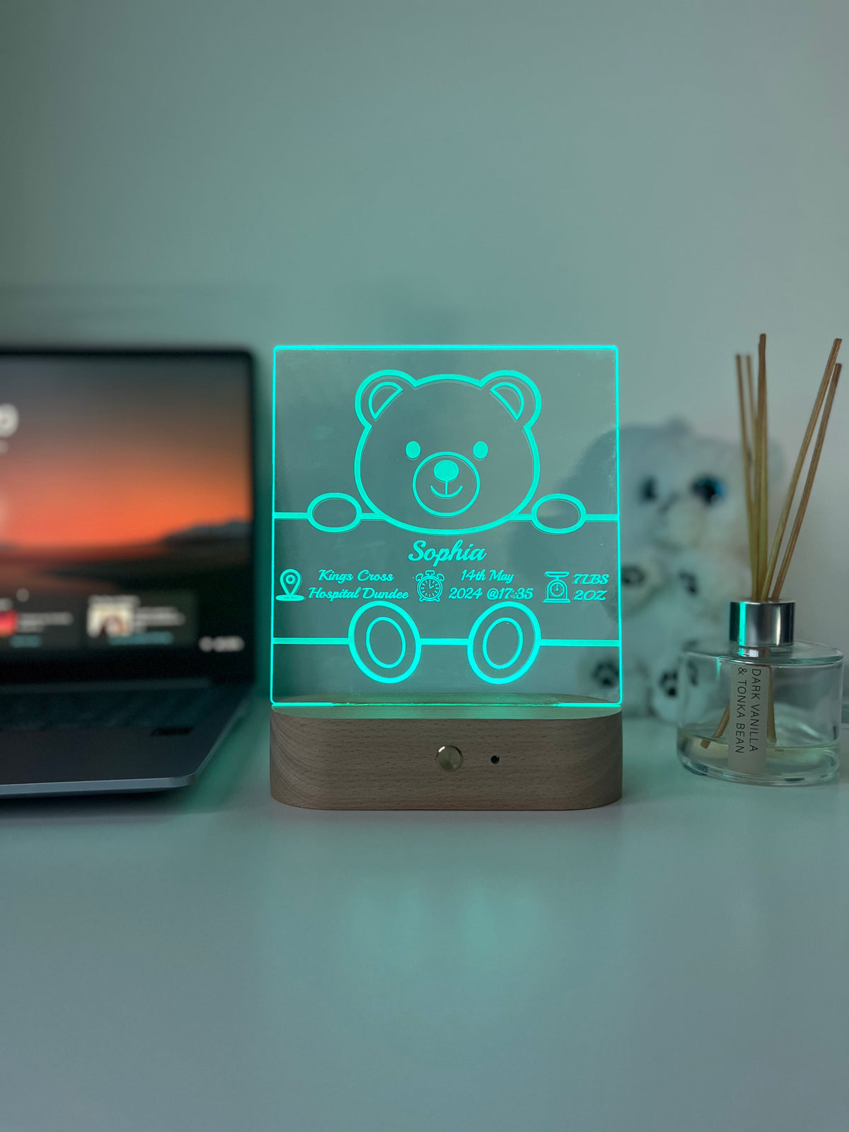 Engraved Baby Name & Birth Details LED Night Light | Nursery Room Decor | Unique Newborn Keepsake Gift for Parents