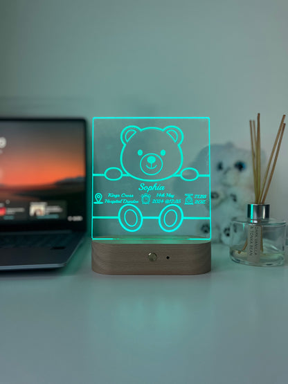Engraved Baby Name & Birth Details LED Night Light | Nursery Room Decor | Unique Newborn Keepsake Gift for Parents