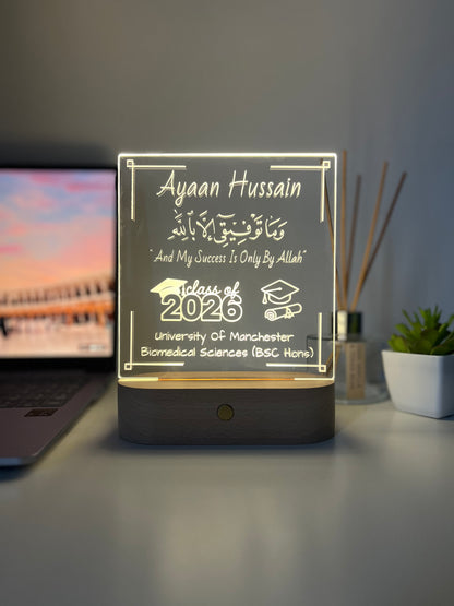 Personalised University & Alimah Graduation LED Lamp – Hijabi Portrait Outline & Custom Name