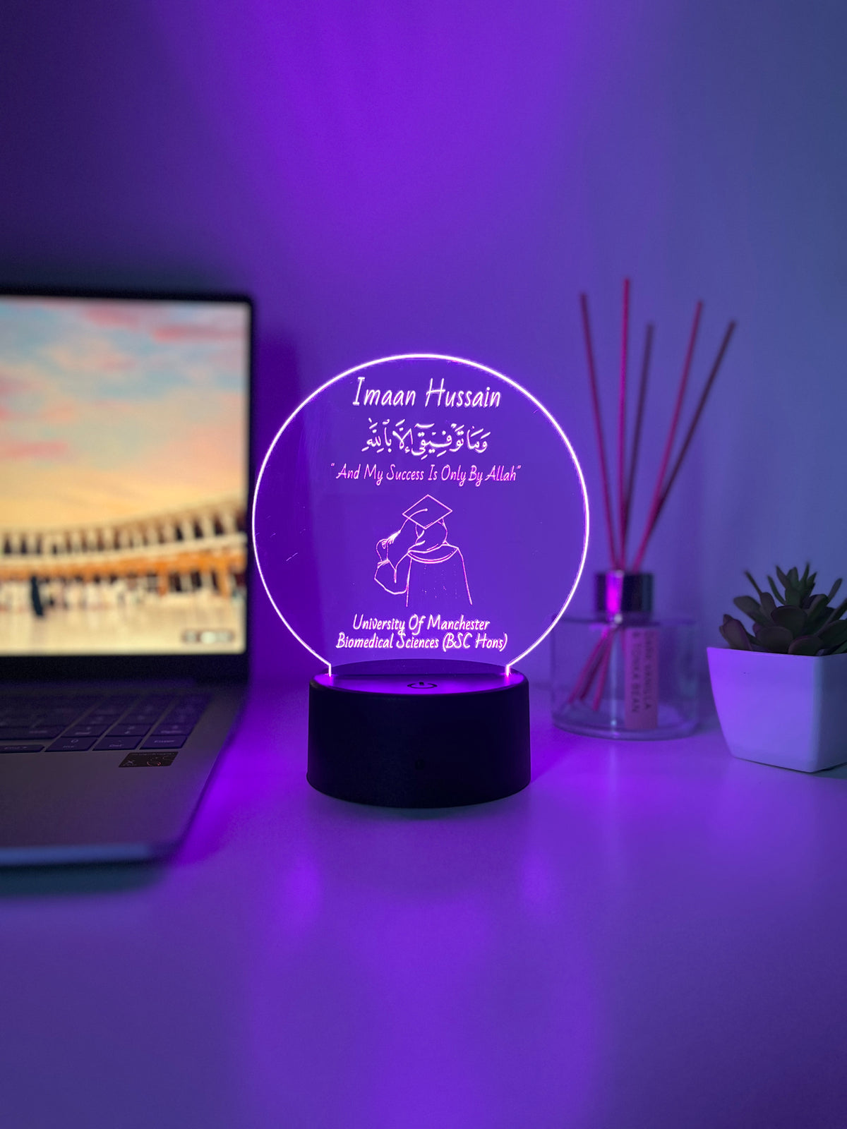 Personalised Islamic Graduation LED Lamp – Custom Name, University & Degree