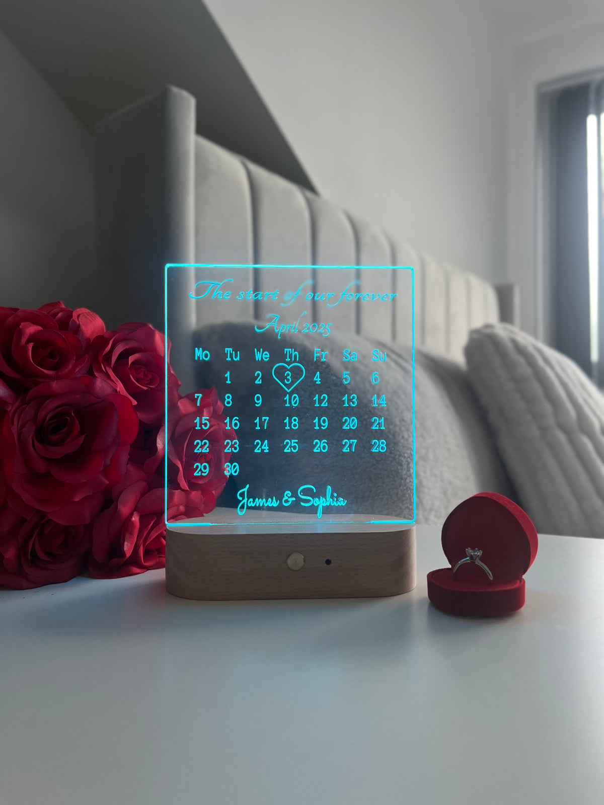 Personalised Couple Calendar LED Lamp Custom Date and Names Night Light Valentine’s Day Wedding Anniversary Engagement Romantic Gift
