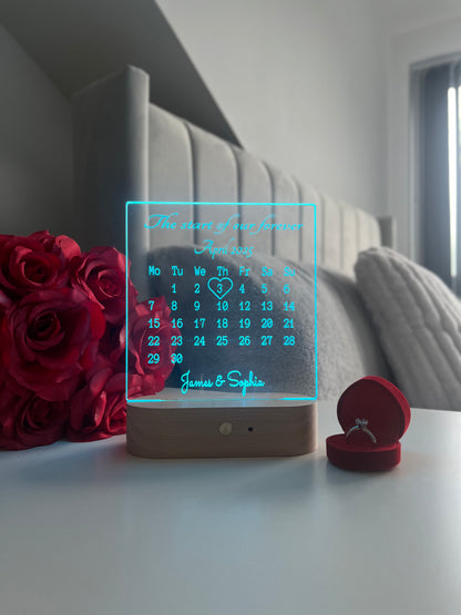 Personalised Couple Calendar LED Lamp Custom Date and Names Night Light Valentine’s Day Wedding Anniversary Engagement Romantic Gift