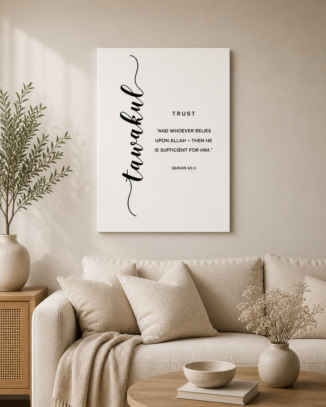 Modern Islamic Wall Decor Set – Sabr Tawakkul Dua Prints for Living Room